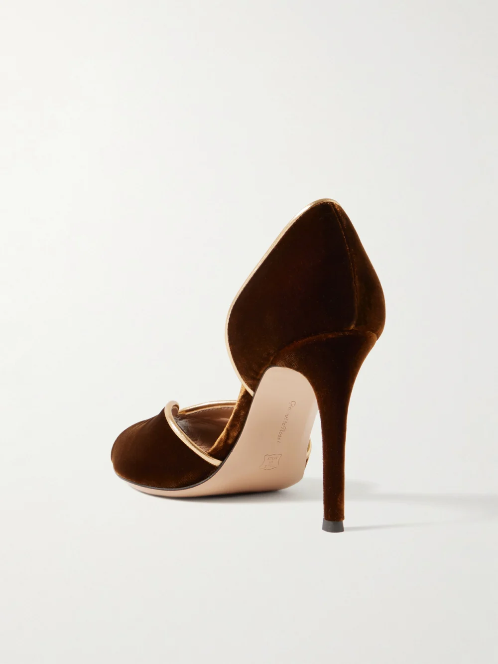 Back view of the Gianvito Rossi 95 Metallic Leather-trimmed Velvet Pumps