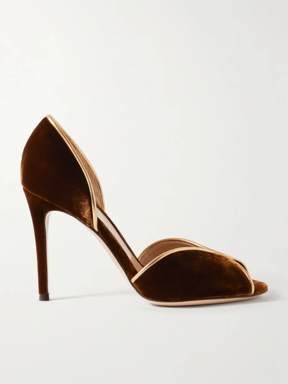 Gianvito Rossi 95 Metallic Leather-trimmed Velvet Pumps in dark brown