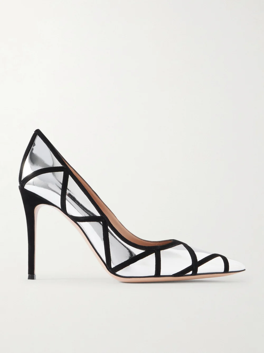 Gianvito Rossi 95 Suede-trimmed Mirrored-leather Pumps in silver