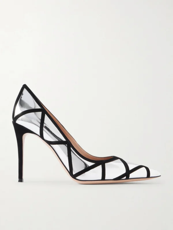 Gianvito Rossi 95 Suede-trimmed Mirrored-leather Pumps