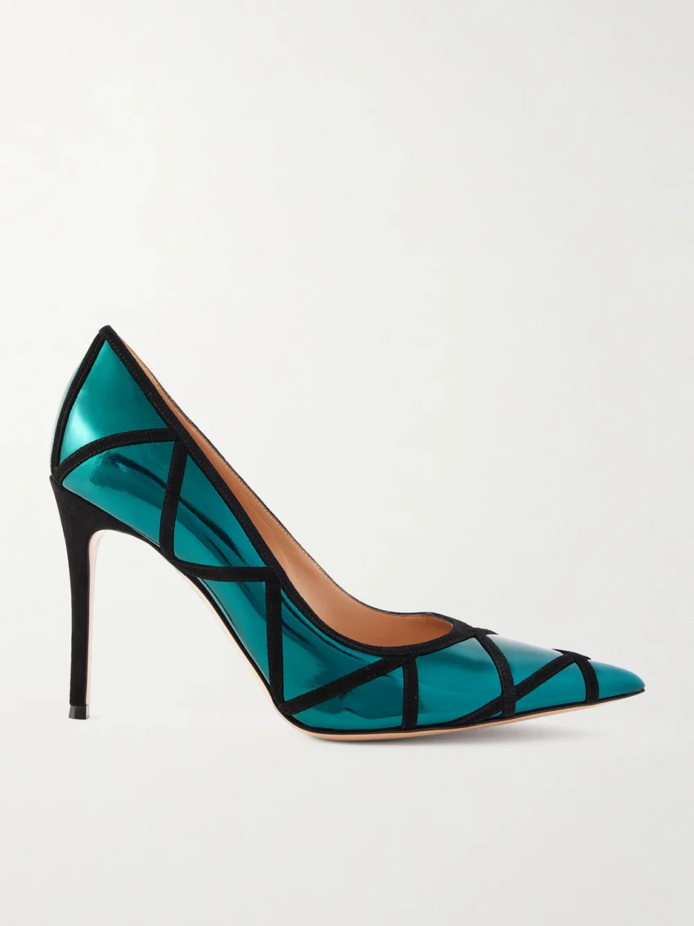 Gianvito Rossi 95 Suede-trimmed Mirrored-leather Pumps in teal