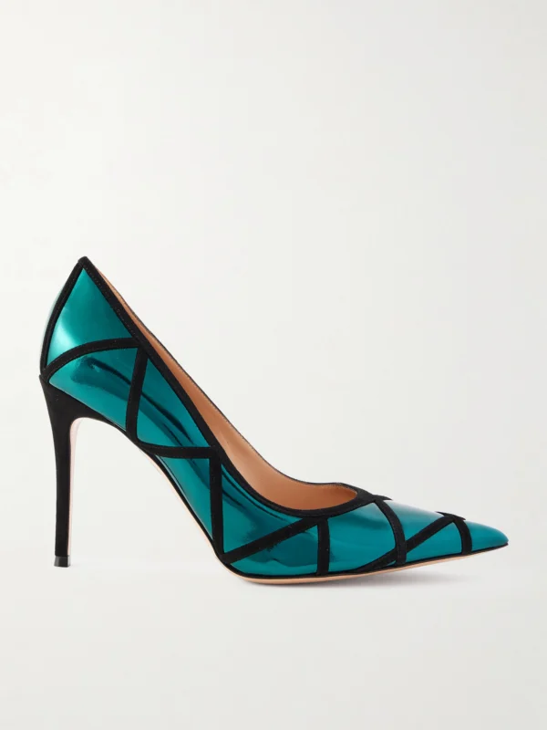 Gianvito Rossi 95 Suede-trimmed Mirrored-leather Pumps