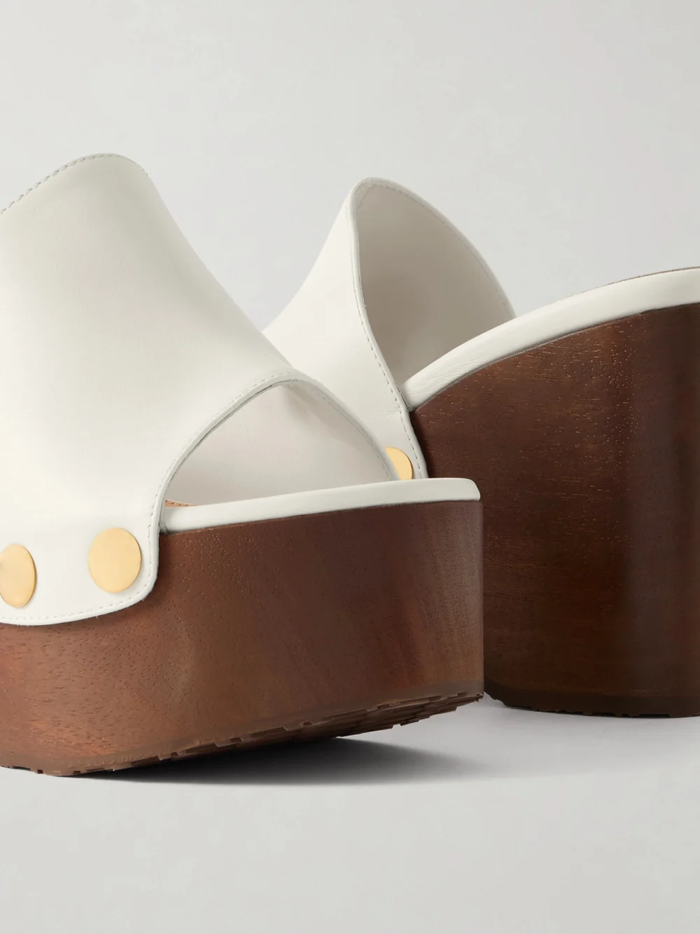 Close-up detail of the Gianvito Rossi Ardèa 60 Studded Leather Platform Wedge Mules