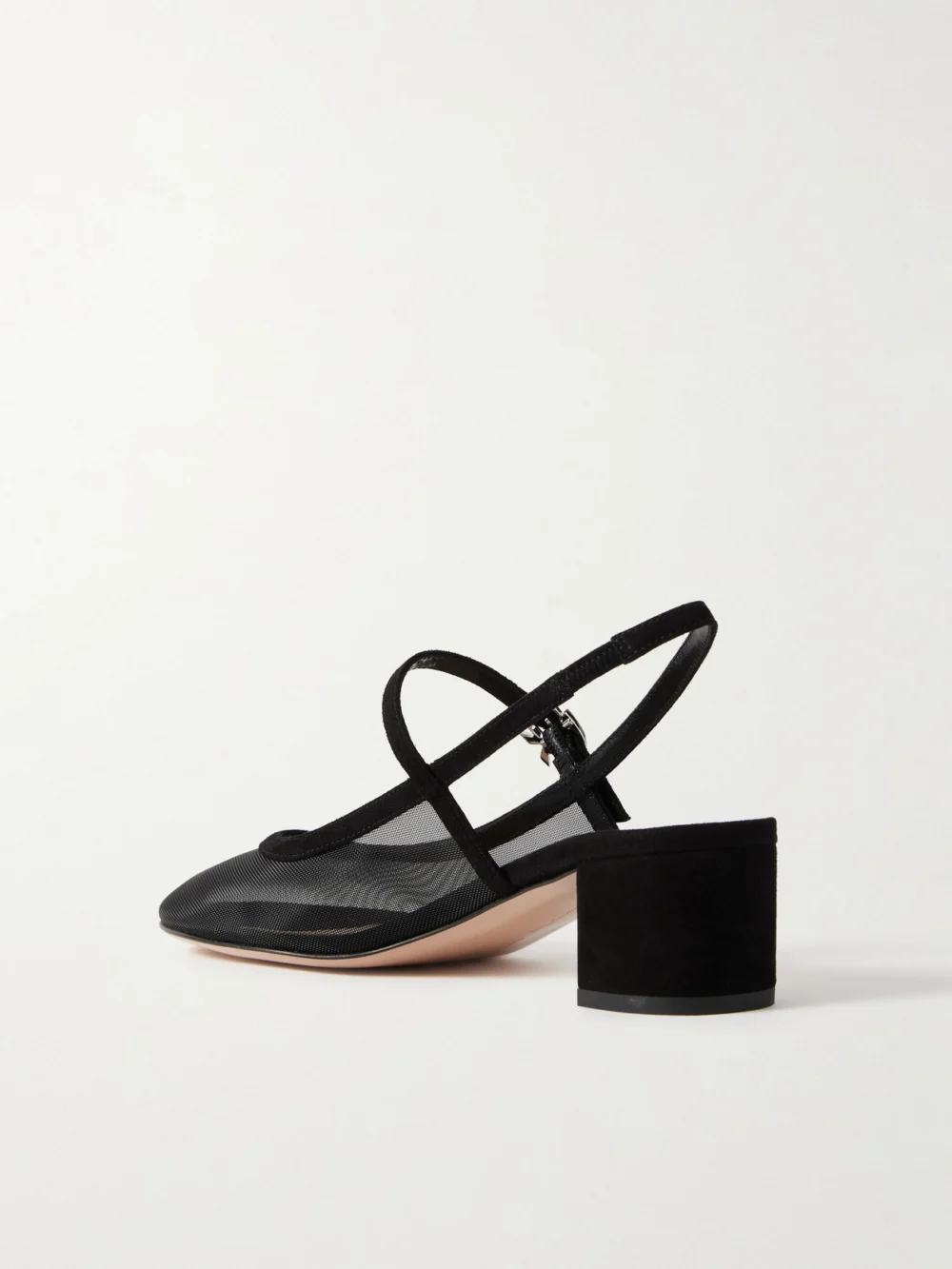 Back view of the Gianvito Rossi Francoise 45 Suede-trimmed Mesh Slingback Pumps