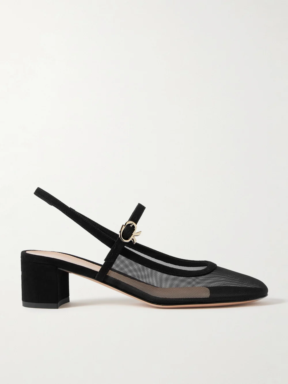 Gianvito Rossi Francoise 45 Suede-trimmed Mesh Slingback Pumps in black