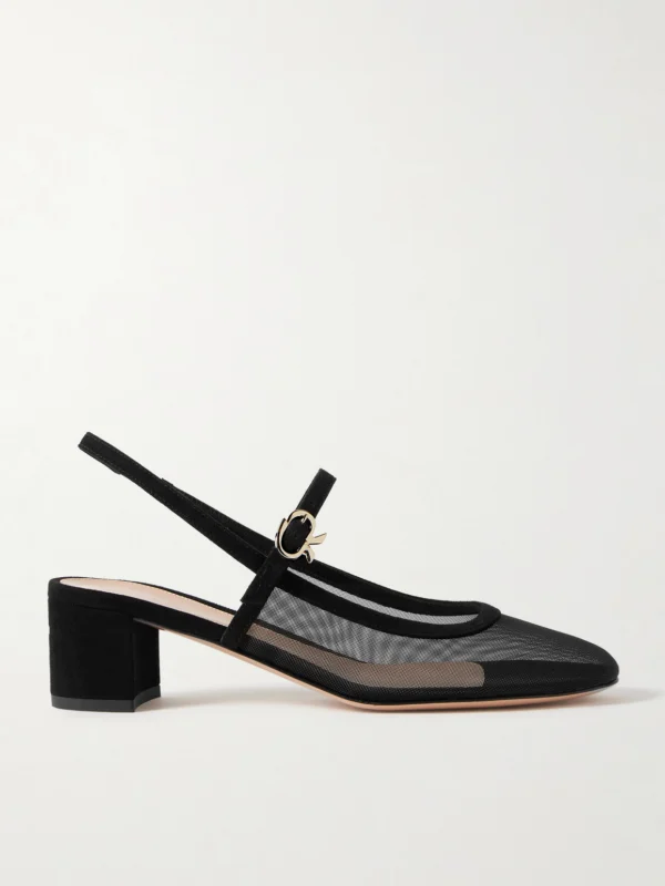Gianvito Rossi Francoise 45 Suede-trimmed Mesh Slingback Pumps