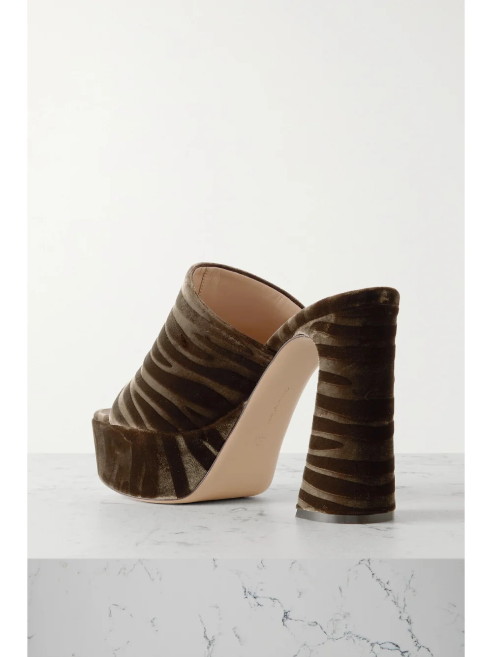 Back view of the Gianvito Rossi Holly 120 Zebra-print Velvet Platform Mules