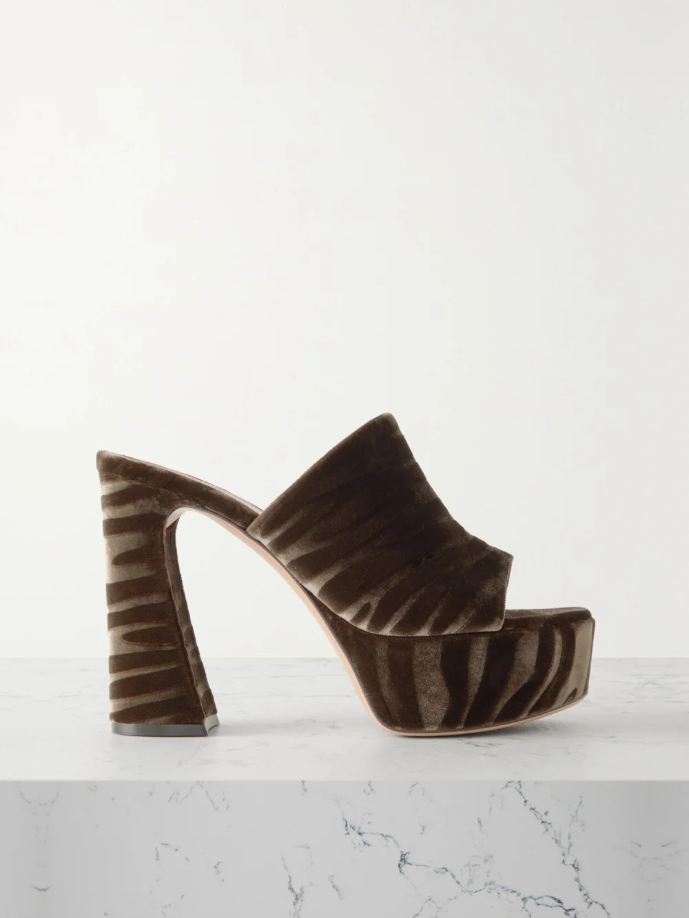 Gianvito Rossi Holly 120 Zebra-print Velvet Platform Mules in beige