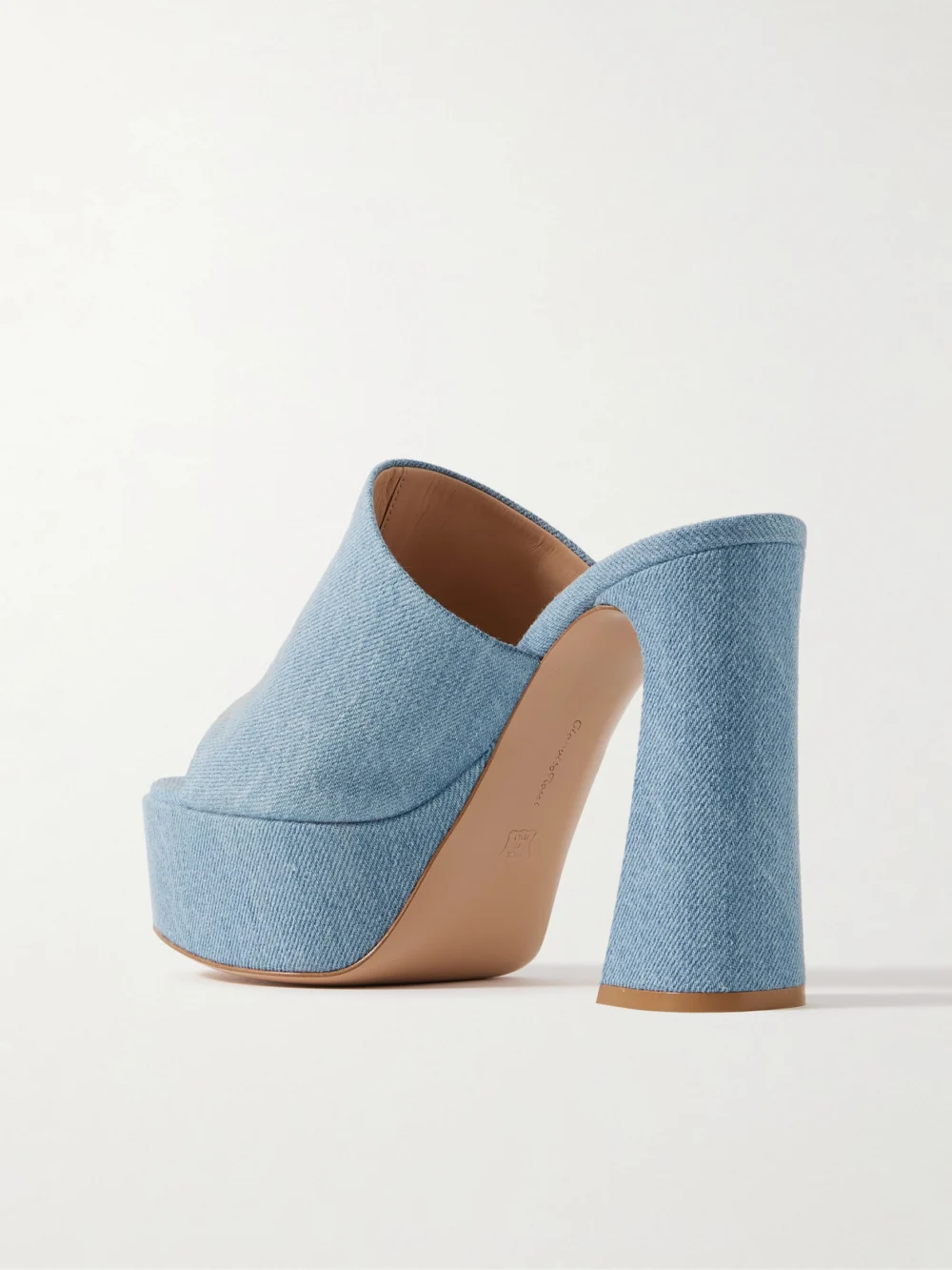 Back view of the Gianvito Rossi Holly 70 Denim Platform Mules