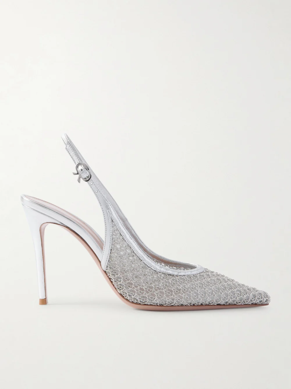 Gianvito Rossi Itaca 95 Metallic Leather-trimmed Embellished Mesh Slingback Pumps in silver
