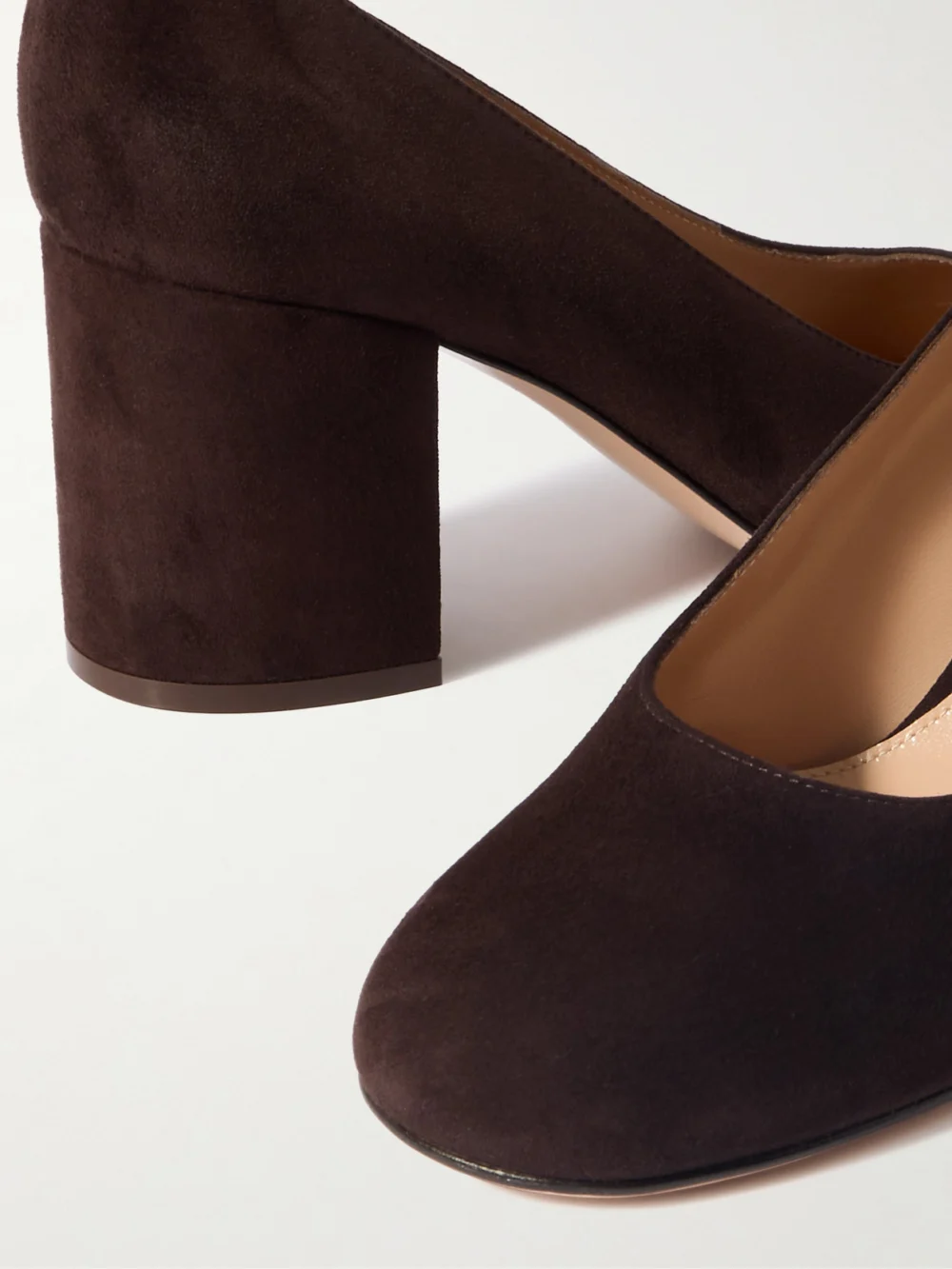 Close-up detail of the Gianvito Rossi Joelle 70 Suede Pumps