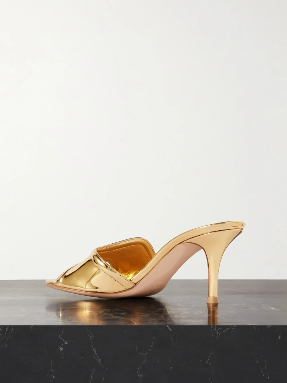 Back view of the Gianvito Rossi Lucrezia 70 Mirrored-leather Mules