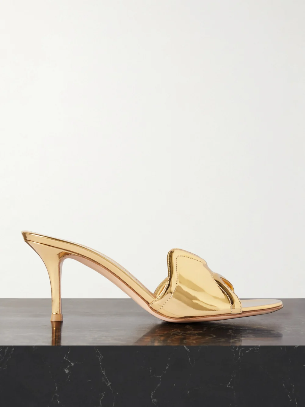 Gianvito Rossi Lucrezia 70 Mirrored-leather Mules in gold