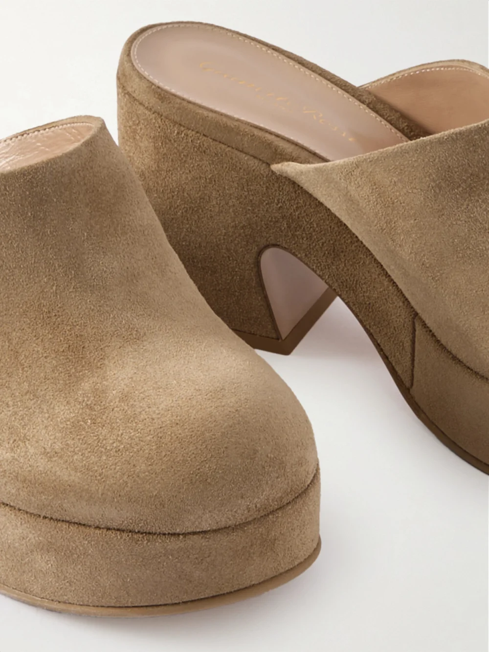 Close-up detail of the Gianvito Rossi Lyss 55 Suede Mules