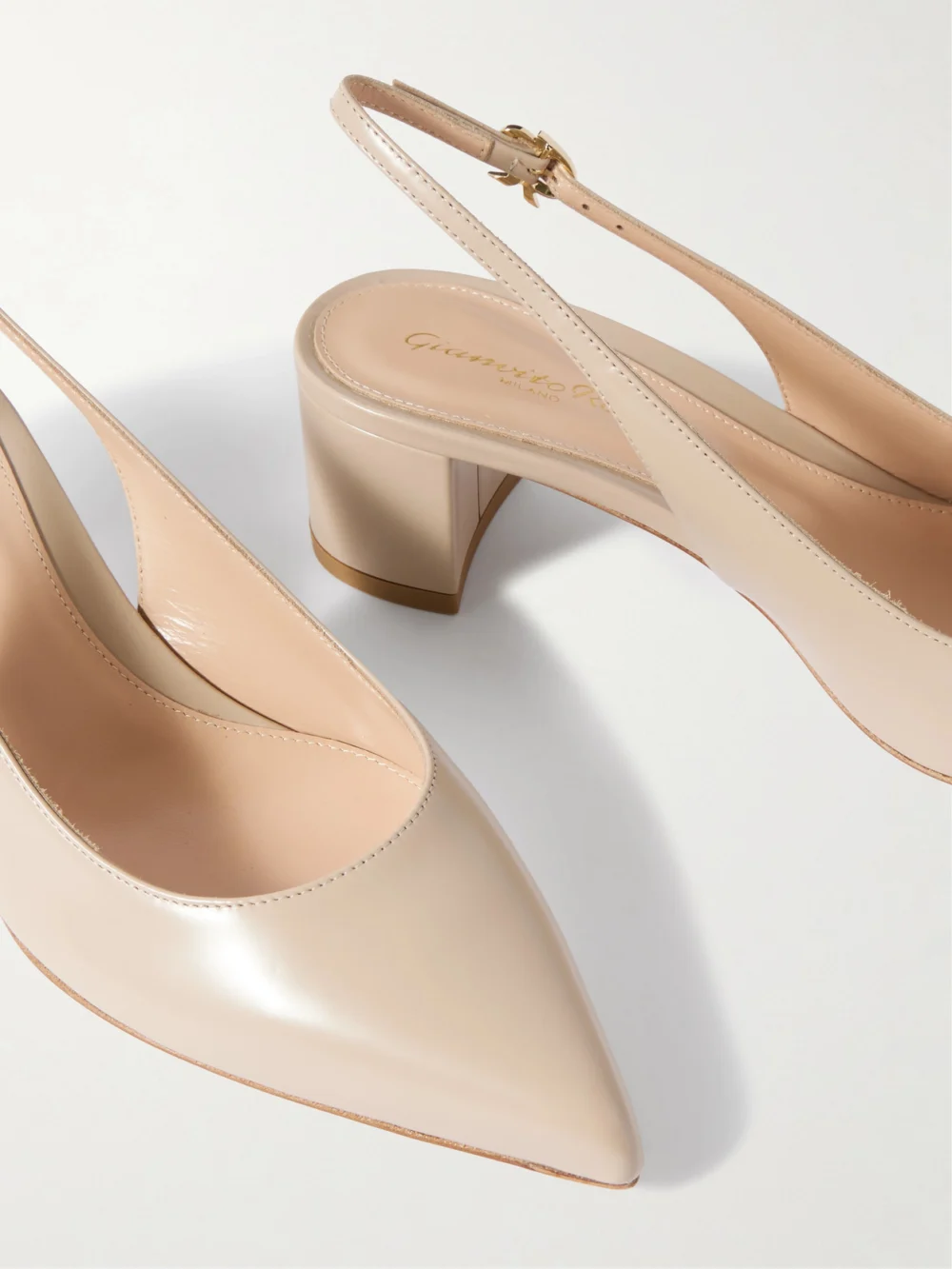 Close-up detail of the Gianvito Rossi Piper 45 Leather Slingback Pumps