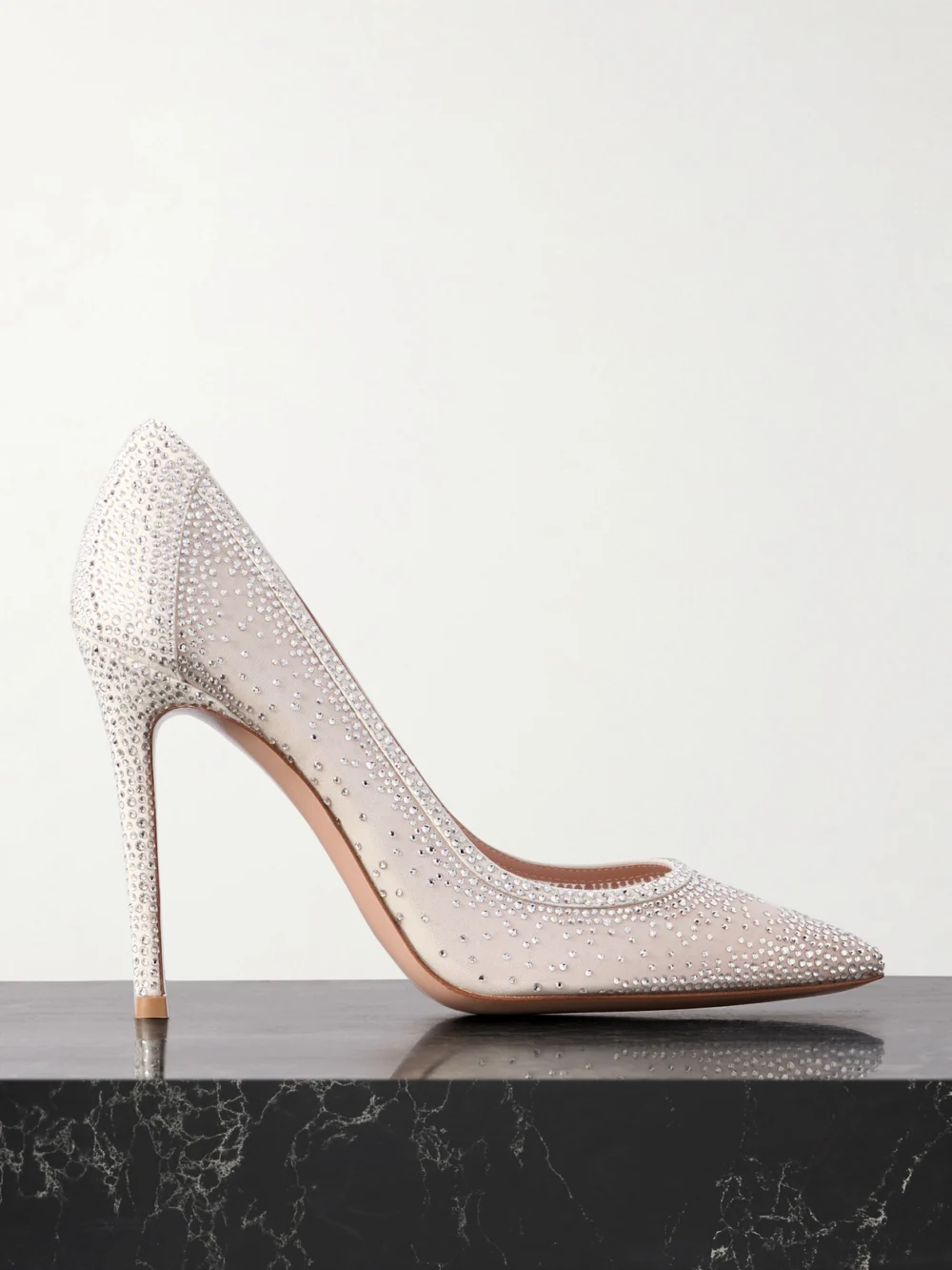Gianvito Rossi Rania 105 Crystal-embellished Suede-trimmed Organza Pumps in off-white