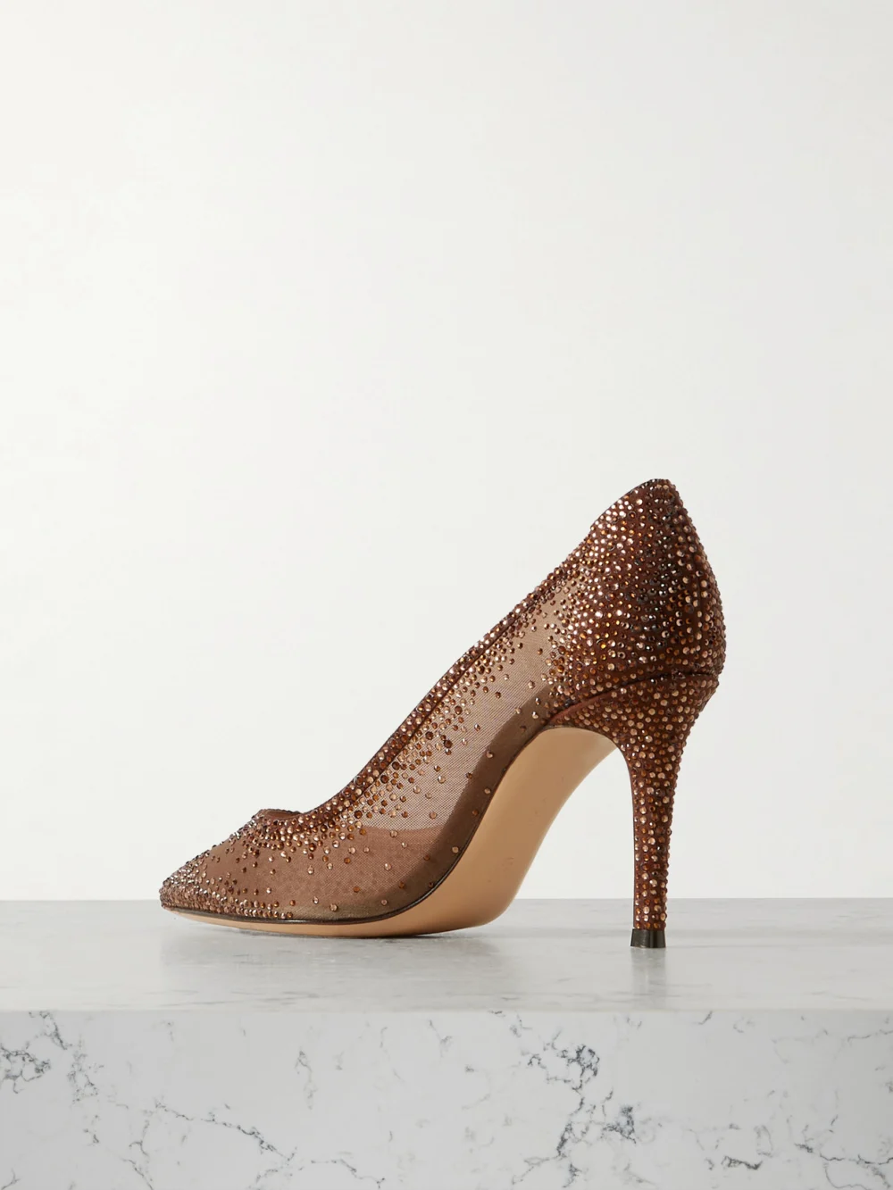 Back view of the Gianvito Rossi Rania 85 Crystal-embellished Organza Pumps