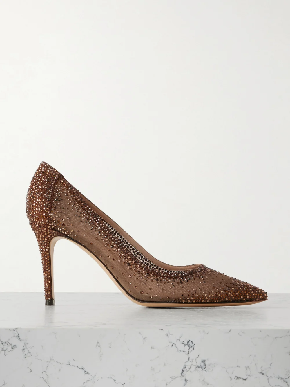 Gianvito Rossi Rania 85 Crystal-embellished Organza Pumps in brown