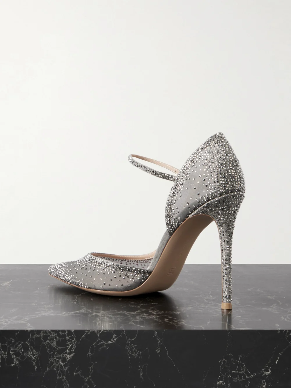 Back view of the Gianvito Rossi Rania 95 Suede-trimmed Crystal-embellished Organza Pumps