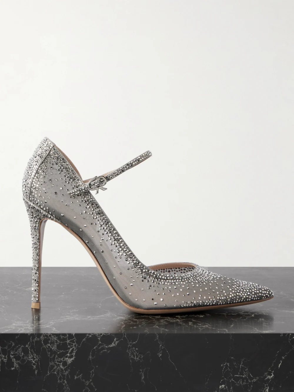 Gianvito Rossi Rania 95 Suede-trimmed Crystal-embellished Organza Pumps in silver
