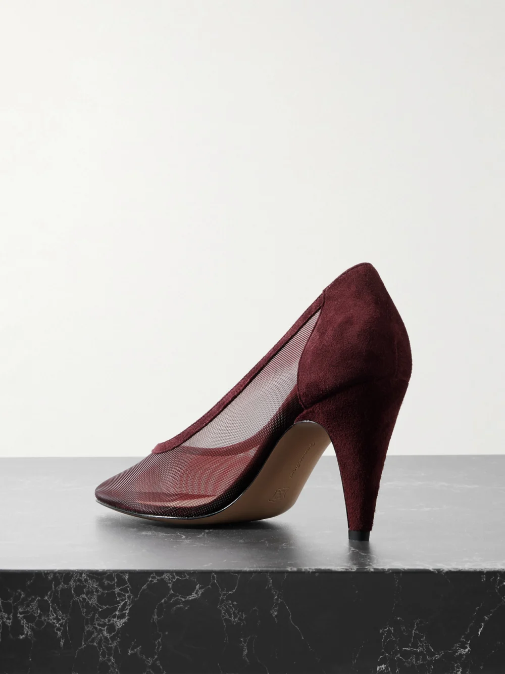 Back view of the Gianvito Rossi Rete 85 Suede-trimmed Mesh Pumps
