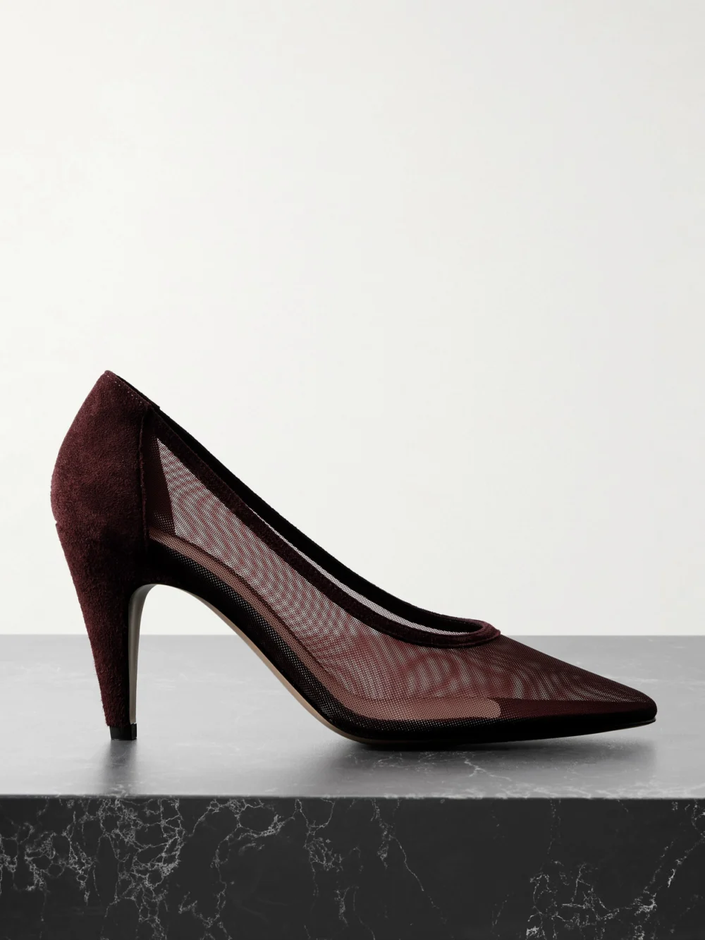 Gianvito Rossi Rete 85 Suede-trimmed Mesh Pumps in dark brown