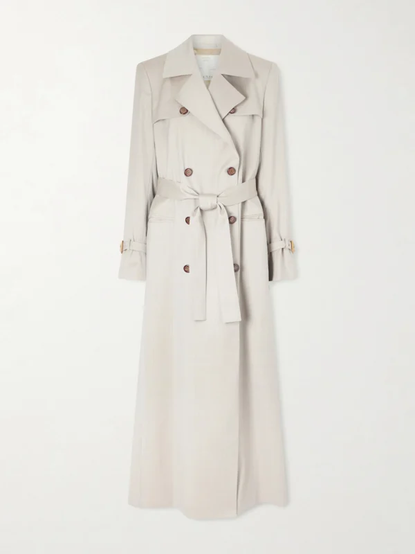 Giuliva Heritage Camilla Double-breasted Belted Herringbone Wool and Silk-blend Trench Coat