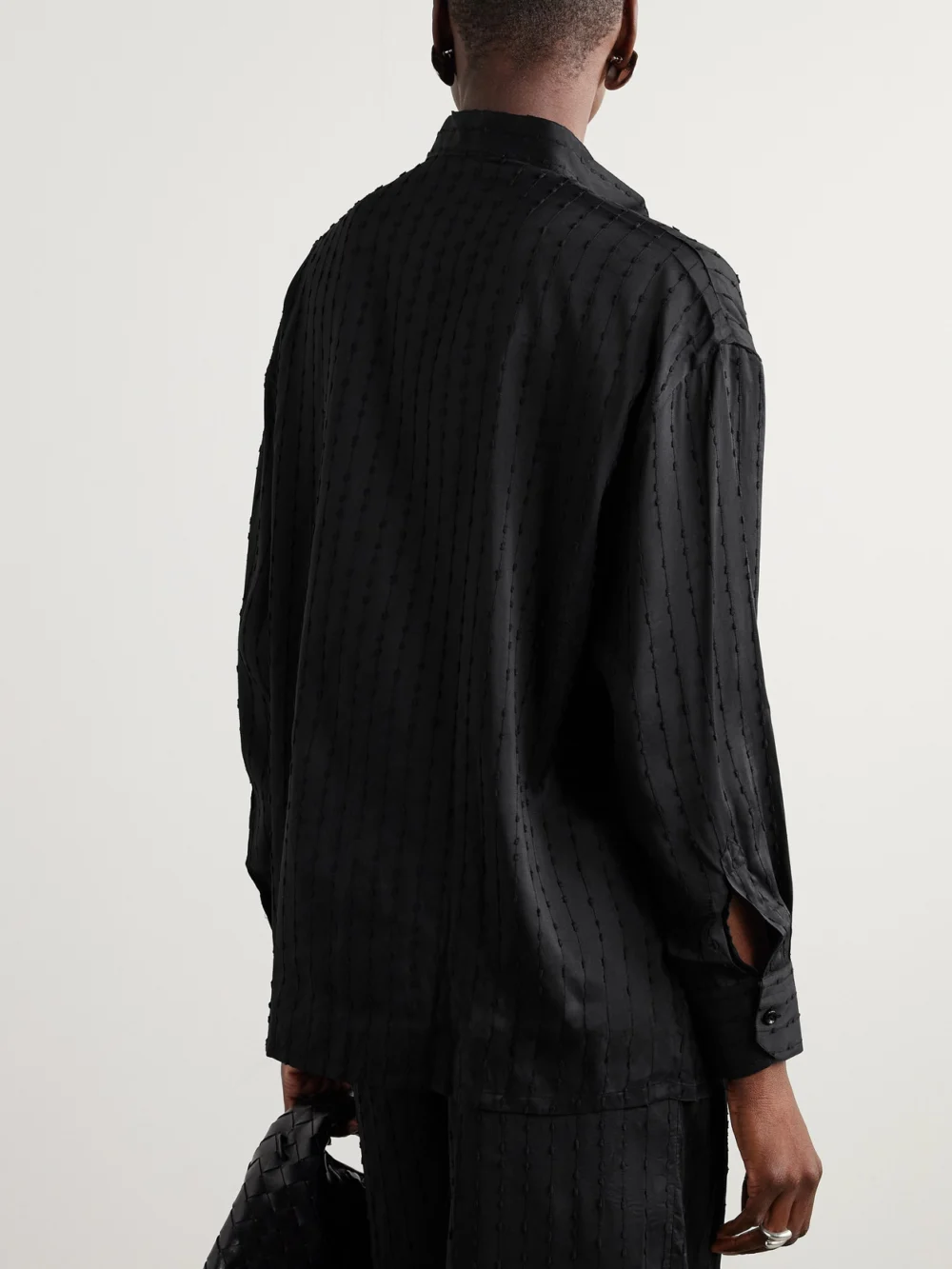 Back view of the Giuliva Heritage Elsa Pleated Striped Swiss-dot Woven Straight-leg Pants