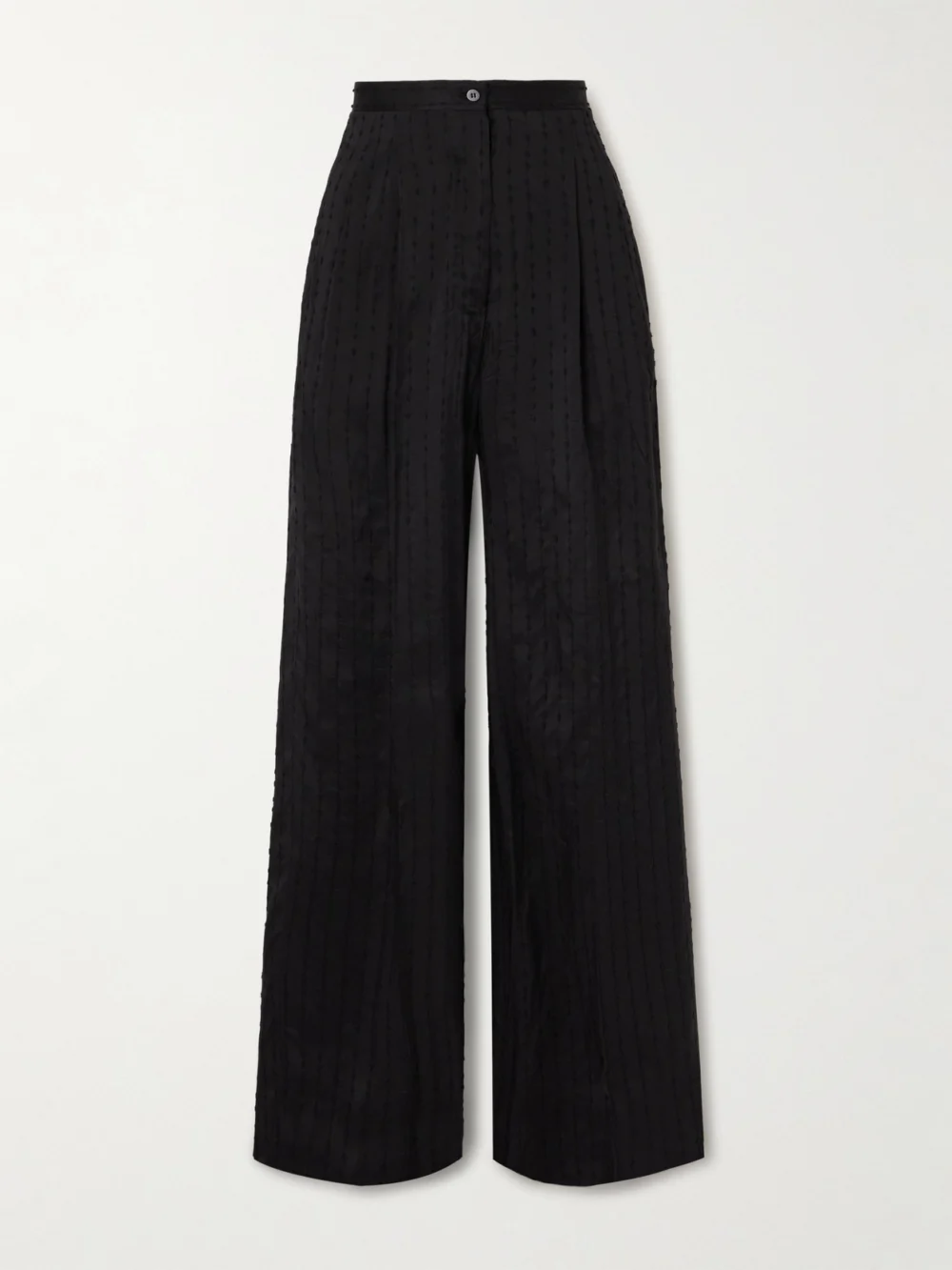 Giuliva Heritage Elsa Pleated Striped Swiss-dot Woven Straight-leg Pants in black