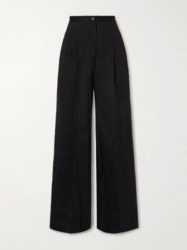 Giuliva Heritage Elsa Pleated Striped Swiss-dot Woven Straight-leg Pants