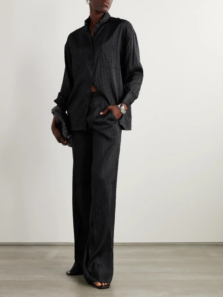 Giuliva Heritage Elsa Pleated Striped Swiss-dot Woven Straight-leg Pants