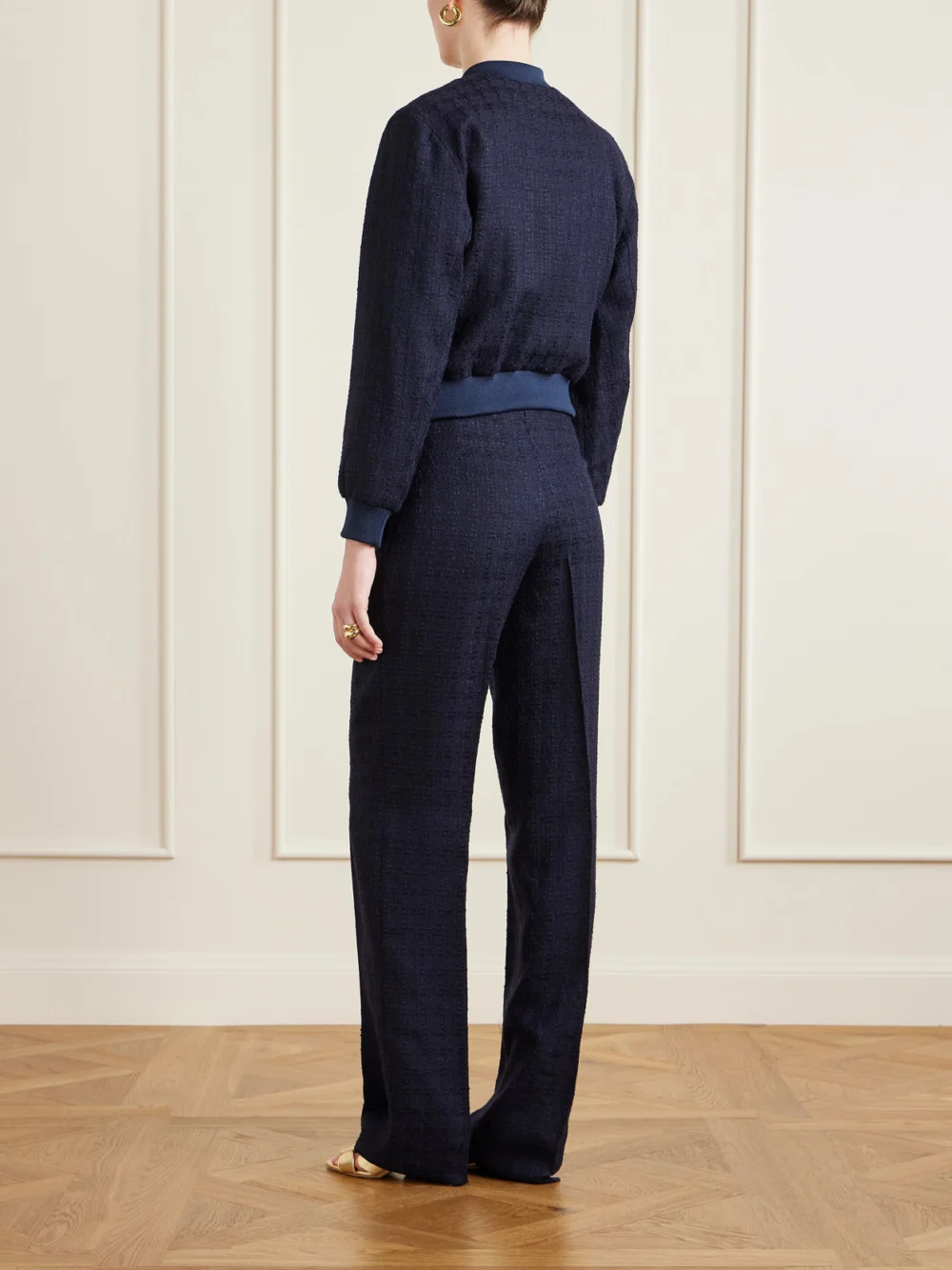 Back view of the Giuliva Heritage Hailey Wool-blend Bouclé-tweed Bomber Jacket