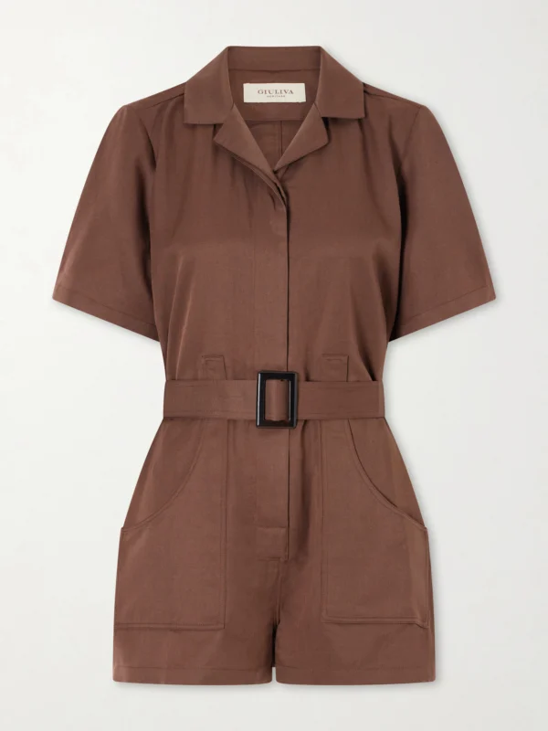 Giuliva Heritage Sienna Belted Silk and Linen-blend Playsuit