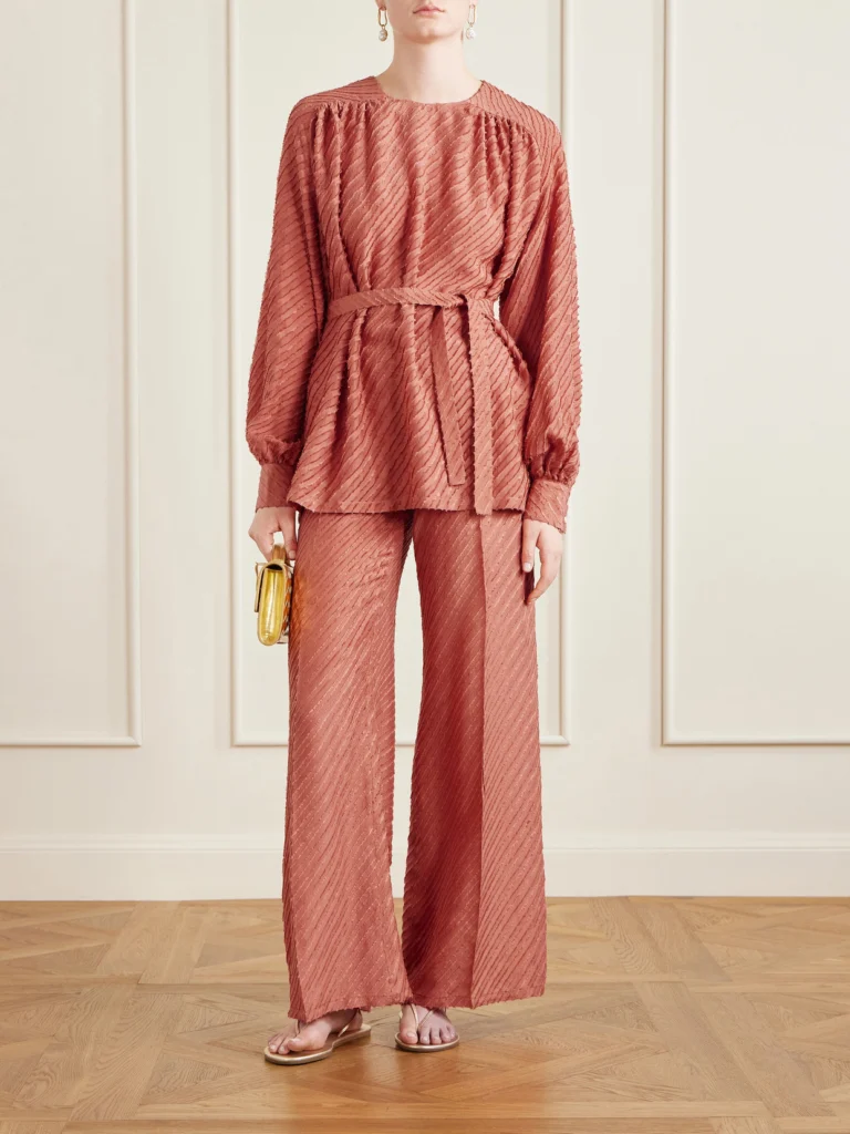 Giuliva Heritage Tea Belted Frayed Silk Blouse