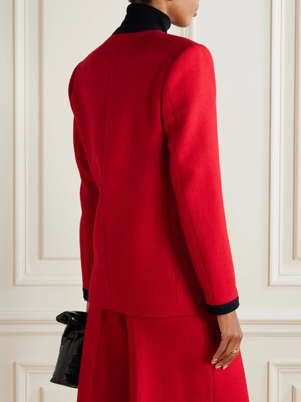 Back view of the Giuliva Heritage The Charlotte Double-breasted Wool and Mohair-blend Blazer