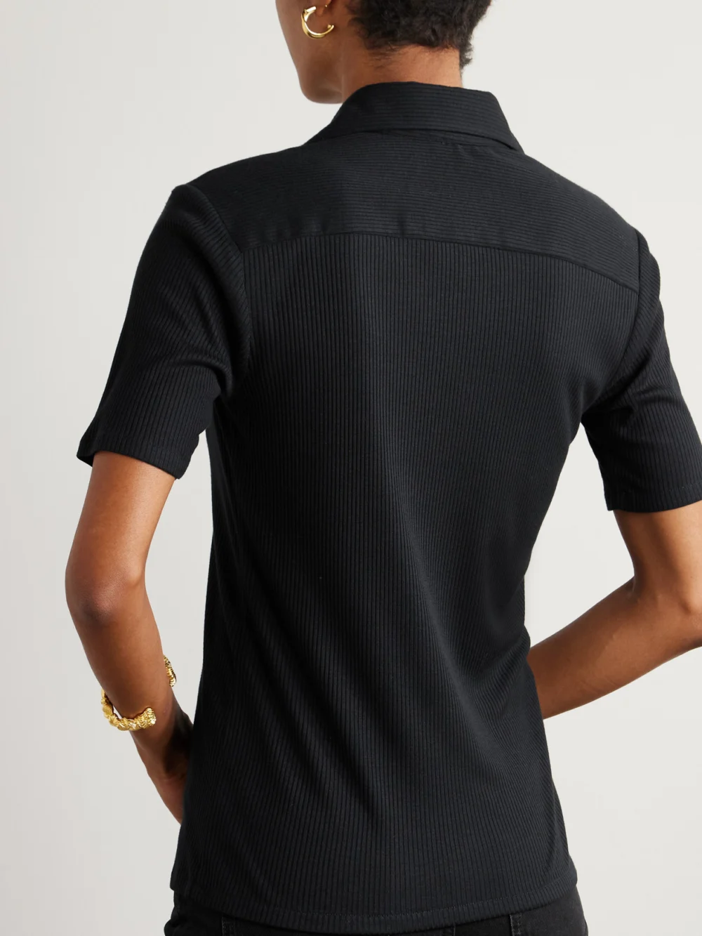 Back view of the Giuliva Heritage The Daphne Ribbed Modal and Silk-blend Jersey Polo Shirt