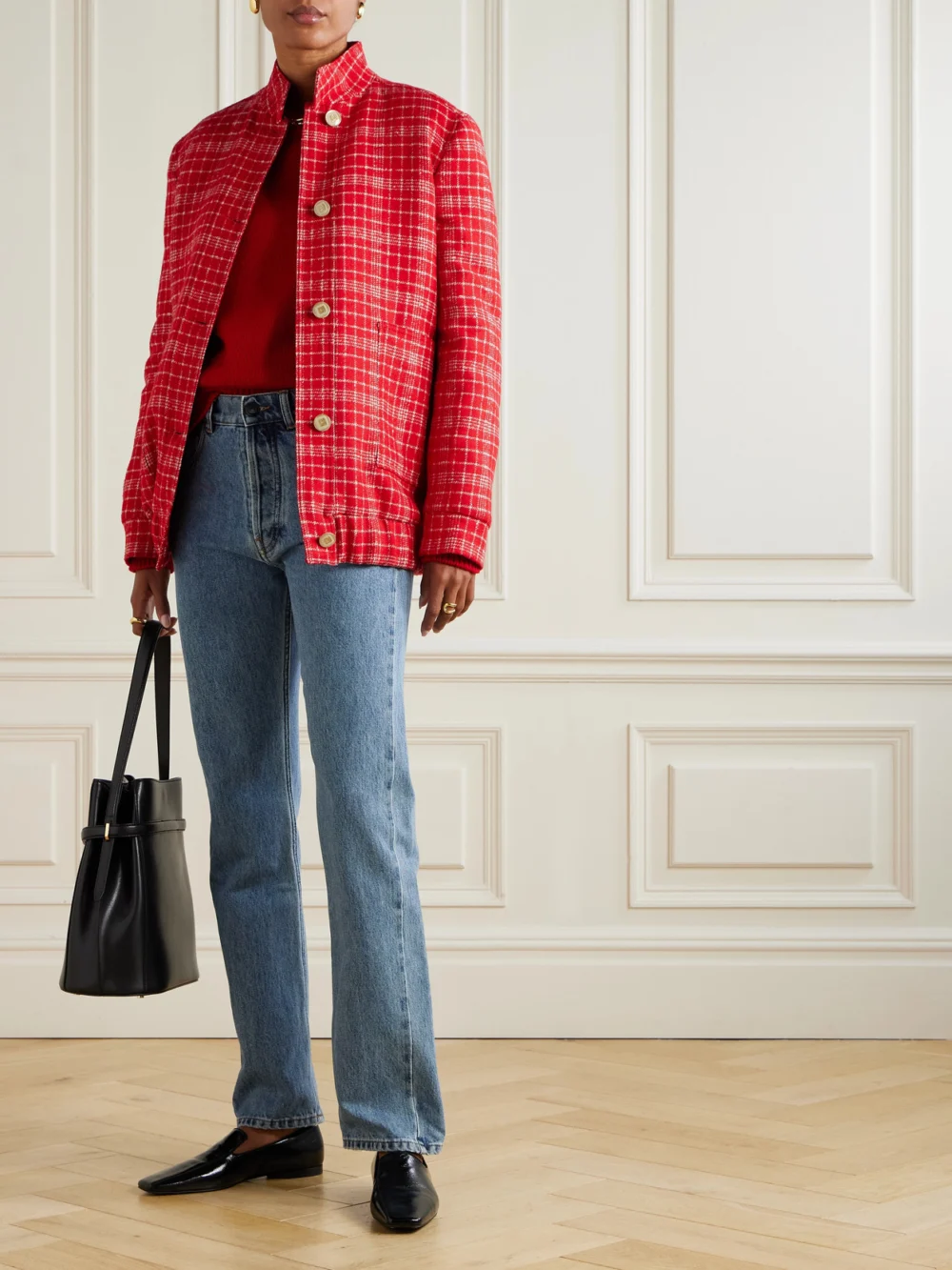 Giuliva Heritage The Diana Checked Wool-blend Tweed Jacket, worn by a model