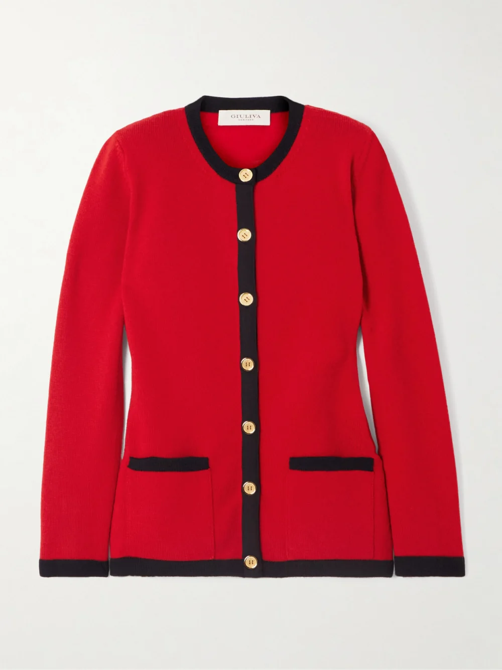 Giuliva Heritage The Eugenia Two-tone Merino Wool Cardigan in red
