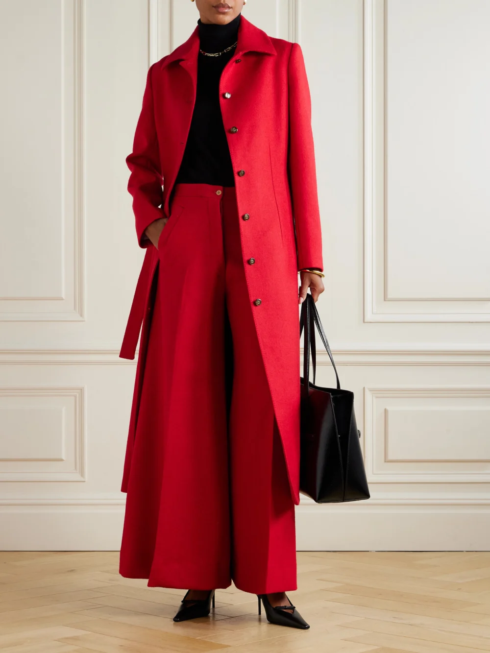 Giuliva Heritage The Paola Wool and Mohair-blend Wide-leg Pants, worn by a model