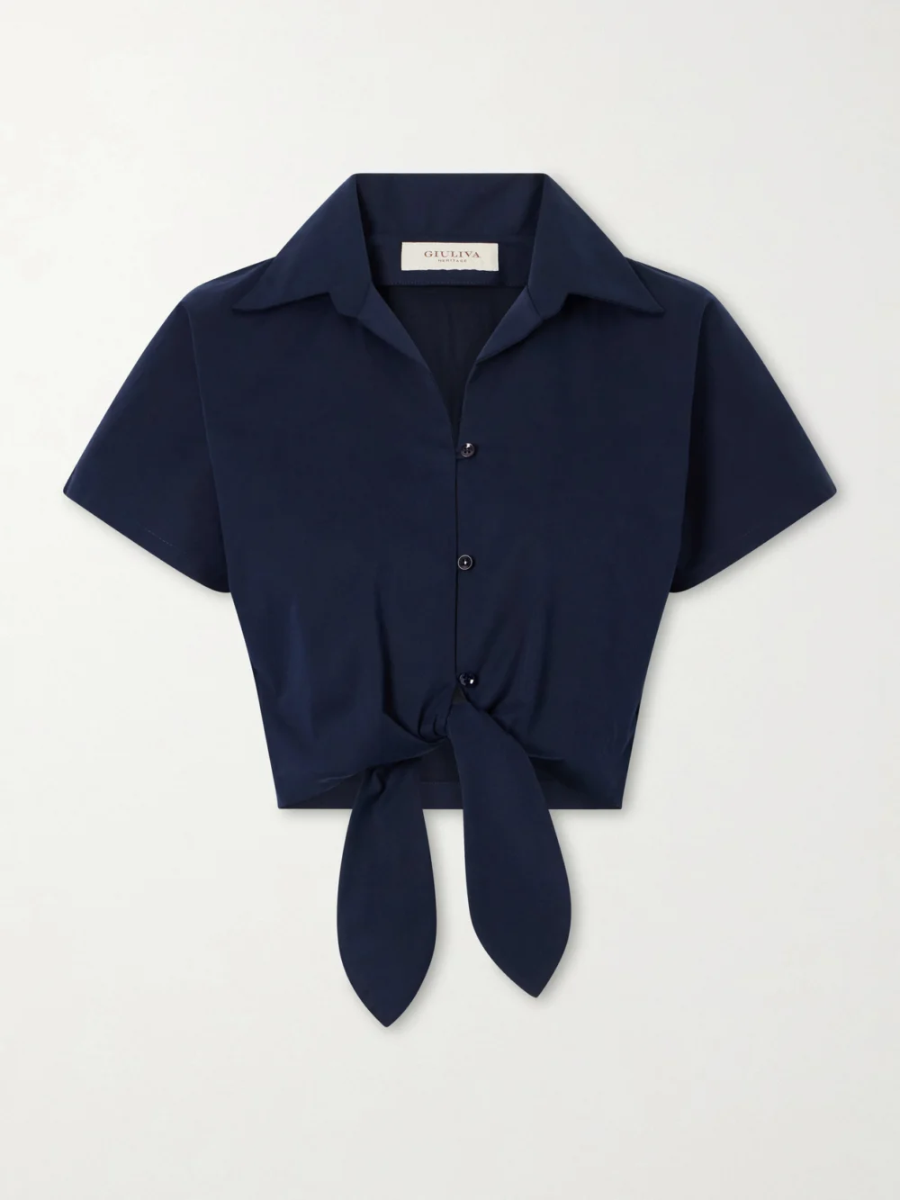 Giuliva Heritage Tilda Cropped Tie-front Cotton-blend Shirt in navy
