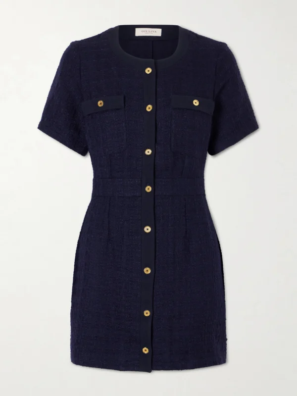 Giuliva Heritage Vera Crepe-trimmed Wool-blend Bouclé-tweed Mini Dress
