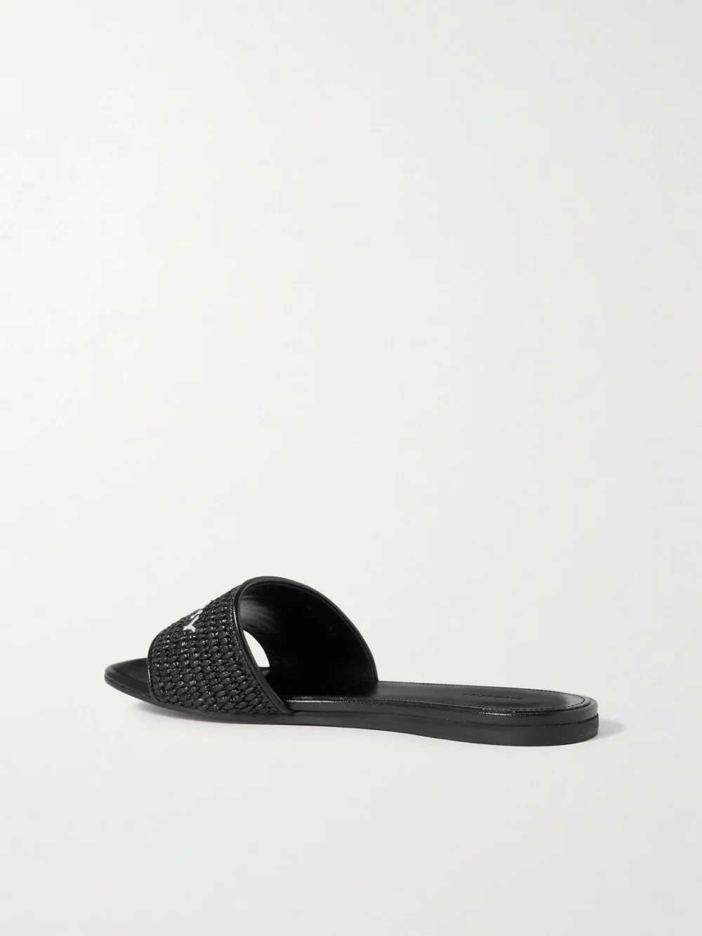 Back view of the Givenchy 4g Leather-trimmed Embroidered Raffia Slides