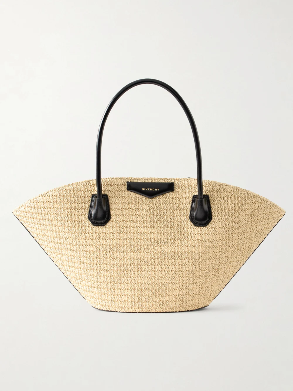 Givenchy Antigona Small Leather-trimmed Raffia Tote in beige