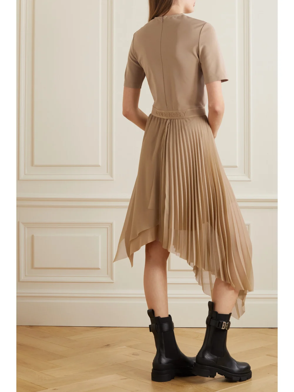 Back view of the Givenchy Asymmetric Stretch-jersey and Pleated Georgette Dress
