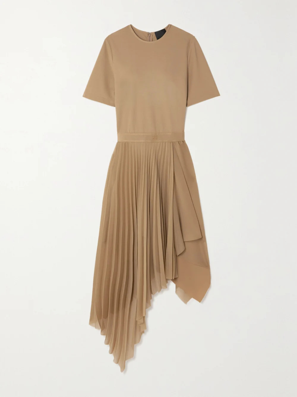 Givenchy Asymmetric Stretch-jersey and Pleated Georgette Dress in beige
