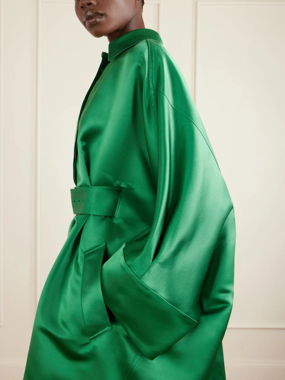 Close-up detail of the Givenchy Belted Silk-satin Shirt Dress