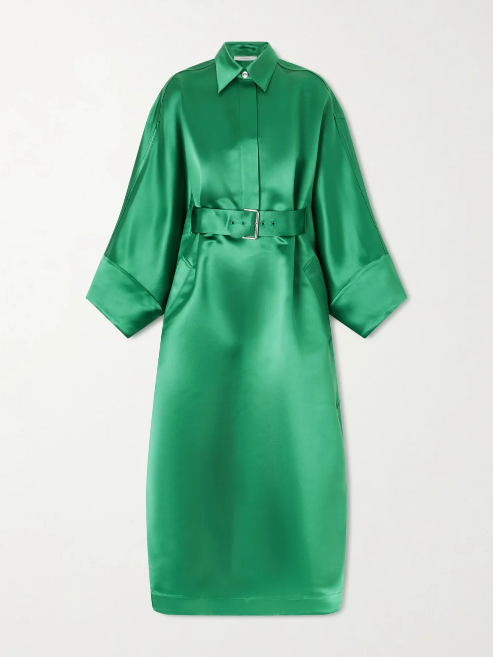 Givenchy Belted Silk-satin Shirt Dress in bright green