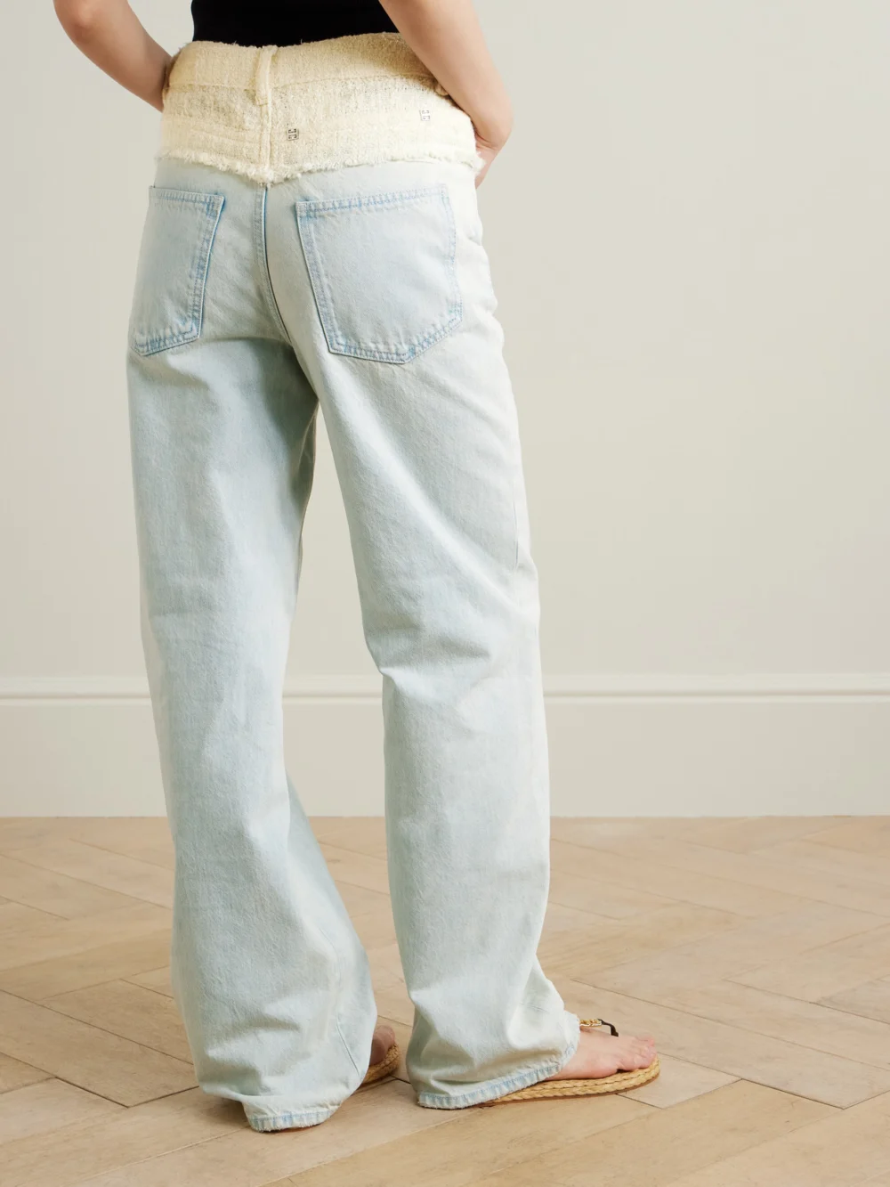 Back view of the Givenchy Big Mix Wool-blend Bouclé-trimmed High-rise Straight-leg Jeans