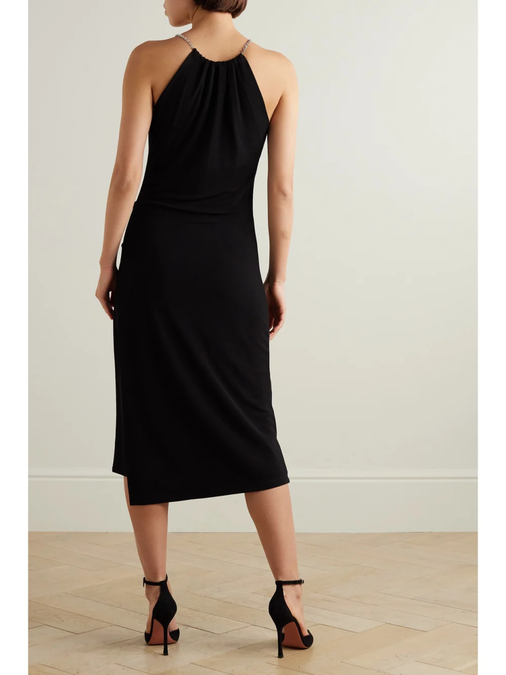 Back view of the Givenchy Chain-embellished Ruffled Crepe De Chine Midi Dress