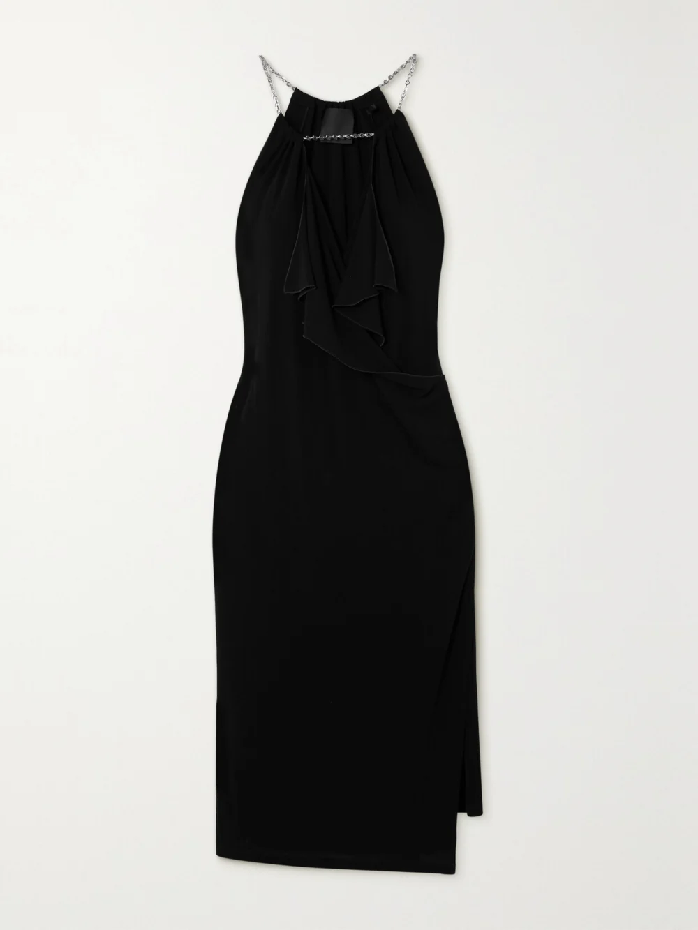 Givenchy Chain-embellished Ruffled Crepe De Chine Midi Dress in black